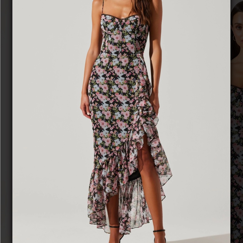 Astr Brisbane Asymmetrical Floral Dress in Black and Pink